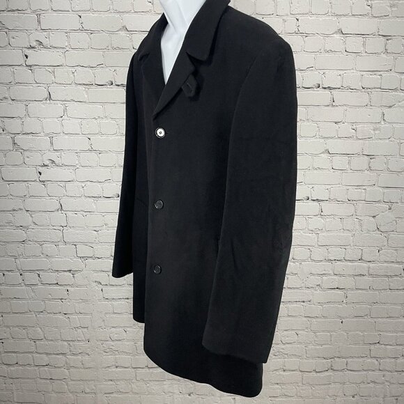Calvin Klein Black Wool Cashmere 3 Button Overcoat Collar Pockets Lined Size 42L - Picture 8 of 9